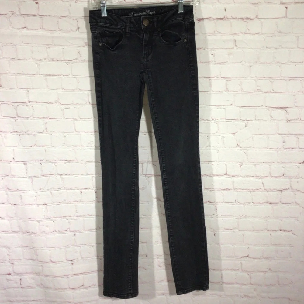 American Eagle Outfitters Skinny Super Stretch Black Denim Jeans - Size 2 Long